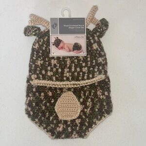 Crocheted handmade baby DEER/BUCK horns Hat and Diaper Cover adorable NWT Set